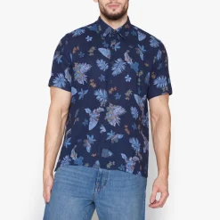 Signal miesten pikeepaita, TRAMP PRINT COTTON LINEN Sininen Kuosi