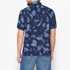 Signal miesten pikeepaita, TRAMP PRINT COTTON LINEN Sininen Kuosi