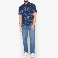 Signal miesten pikeepaita, TRAMP PRINT COTTON LINEN Sininen Kuosi