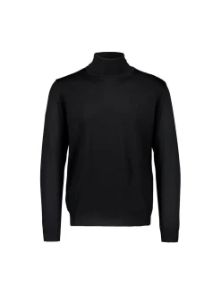 Sinnuu miesten pooloneule Rollneck Merino Wool Made in Italy, musta