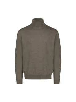 Sinnuu miesten pooloneule Rollneck Merino Wool Made in Italy, harmaanruskea