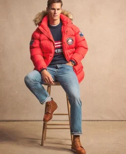 Superdry Miesten Parkatakki, Everest Longline Baffled Parka Punainen