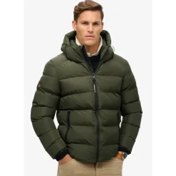 Superdry Miesten Talvitakki, Hooded Sports Puffer Jacket Armeijanvihreä
