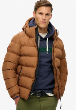 Superdry Miesten Talvitakki, Hooded Sports Puffer Jacket Konjakinruskea