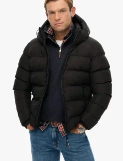 Superdry Miesten Talvitakki, Hooded Sports Puffer Jacket Musta