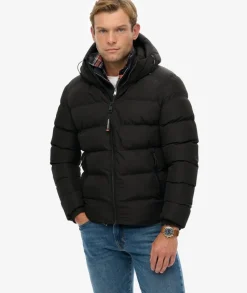 Superdry Miesten Talvitakki, Hooded Sports Puffer Jacket Musta