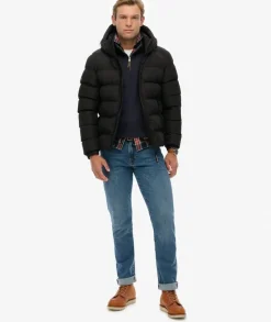Superdry Miesten Talvitakki, Hooded Sports Puffer Jacket Musta