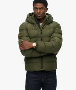Superdry Miesten Talvitakki, Hooded Sports Puffer Jacket Tummanvihreä