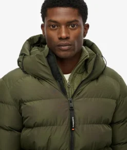 Superdry Miesten Talvitakki, Hooded Sports Puffer Jacket Tummanvihreä