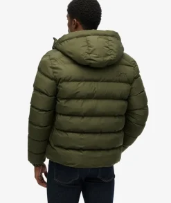 Superdry Miesten Talvitakki, Hooded Sports Puffer Jacket Tummanvihreä