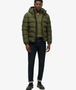 Superdry Miesten Talvitakki, Hooded Sports Puffer Jacket Tummanvihreä