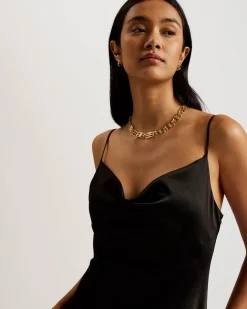 Ted Baker Naisten Mekko, TUNCA Satin Cowl Neck Evening Midi Dress Musta