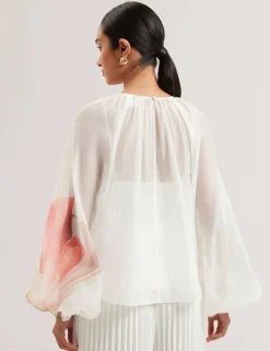 Ted Baker naisten pusero, ERIANA Organza Puff Sleeve Blouse Valkopohjainen Kuosi