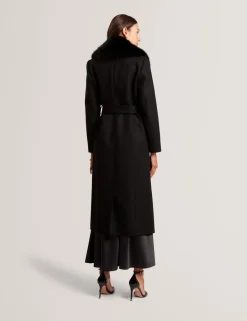 Ted Baker naisten takki MUSEA FAUX FUR BELTED LONG COAT, musta