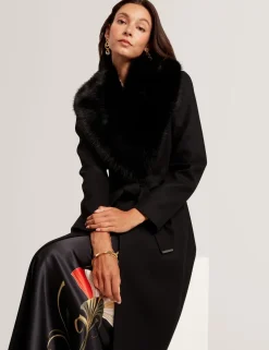 Ted Baker naisten takki MUSEA FAUX FUR BELTED LONG COAT, musta