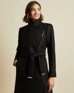 Ted Baker Naisten Villakangastakki, Rose Midi Wool Wrap Coat Musta