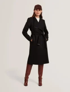Ted Baker naisten villakangastakki, ROSE MID LENGHT BELTED WOOL COAT Musta