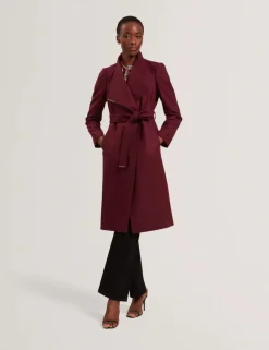 Ted Baker Rose Mid Length Belted Wool Wrap Coat, Viininpunainen