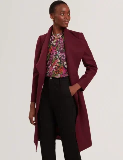 Ted Baker Rose Mid Length Belted Wool Wrap Coat, Viininpunainen