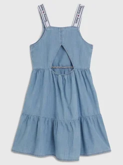 Tommy Hilfiger Childrenswear mekko, LYOCELL STRAP DENIM DRESS Vaaleansininen