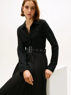 Tommy Hilfiger Interlock Mix Media Polo Dress, musta