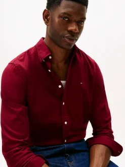 Tommy Hilfiger miesten flanellipaita, FLEX FLANNEL SOLID RF SHIRT Viininpunainen