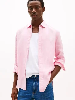 Tommy Hilfiger miesten kauluspaita, PIGEMENT DYED LINEN SOLID Vaaleanpunainen