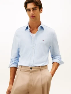 Tommy Hilfiger miesten kauluspaita KNIT PIQUE FEATHERWEIGHT SHIRT, vaaleansininen