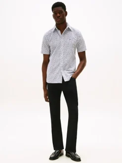 Tommy Hilfiger miesten kauluspaita, LINEN BLEND AOP Valkopohjainen Kuosi