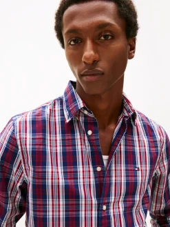 Tommy Hilfiger miesten kauluspaita Flex Poplin Medium Check Shirt, punainen