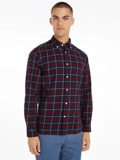Tommy Hilfiger Miesten Kauluspaita, BRUSHED EASY CHECK Viininpunainen Ruutu