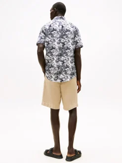 Tommy Hilfiger miesten lyhythihainen kauluspaita, LINEN VACATION PRT Sininen Kuosi