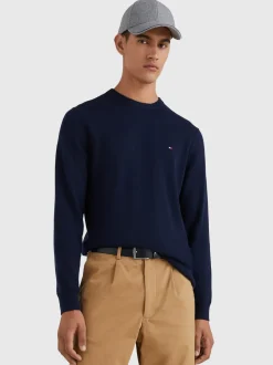 Tommy Hilfiger Miesten Neulepusero, PIMA ORG CTN CASHMERE CREW Tummansininen