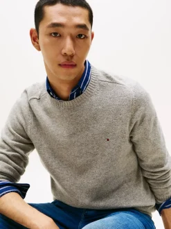 Tommy Hilfiger miesten neulepusero, CLAMBSWOOL CREW NECK Vaaleanharmaa