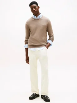 Tommy Hilfiger miesten neulepusero PIMA ORG CTN CASHMERE CREW NECK, Beige