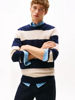 Tommy Hilfiger miesten neulepusero, CLAMBSWOOL CREW NECK Tummansininen Raita