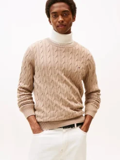 Tommy Hilfiger miesten neulepaita Classic Cotton Cable Crew Neck, beige