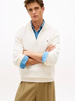 Tommy Hilfiger miesten neulepusero Seasonal Structure Zip Mock, luonnonvalkoinen