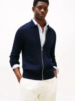 Tommy Hilfiger miesten neuletakki, CLASSIC CABLE POLO ZIP Tummansininen