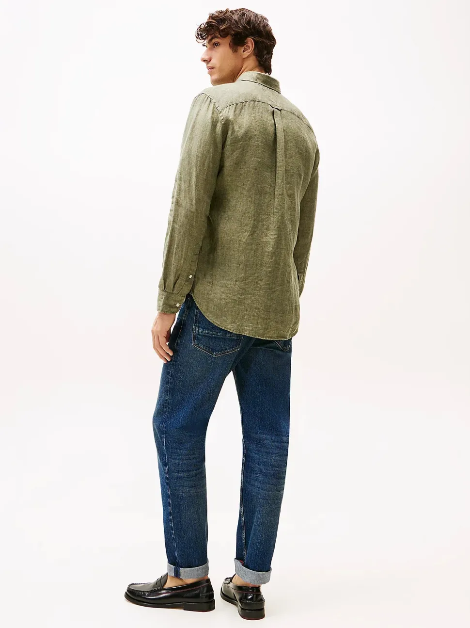 Tommy Hilfiger miesten pellavapaita, PIGMENT DYED LINEN SOLID Tummanvihreä