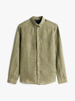 Tommy Hilfiger miesten pellavapaita, PIGMENT DYED LINEN SOLID Tummanvihreä