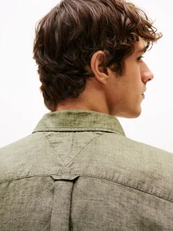 Tommy Hilfiger miesten pellavapaita, PIGMENT DYED LINEN SOLID Tummanvihreä