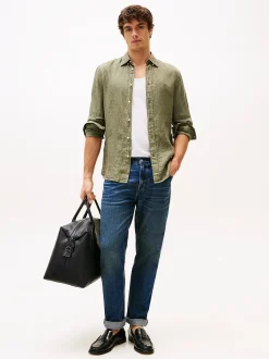 Tommy Hilfiger miesten pellavapaita, PIGMENT DYED LINEN SOLID Tummanvihreä