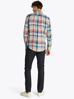 Tommy Hilfiger miesten pellavapaita, LINEN SUMMER MADRAS Oranssiruutu