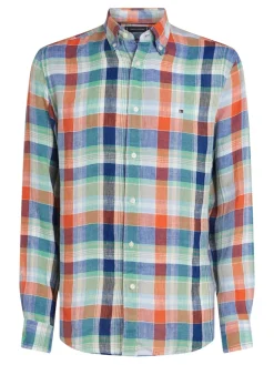 Tommy Hilfiger miesten pellavapaita, LINEN SUMMER MADRAS Oranssiruutu
