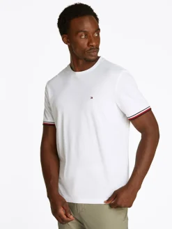 Tommy Hilfiger miesten t-paita, GLOBAL STRIPE CUFF TEE Valkoinen