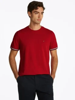 Tommy Hilfiger miesten t-paita, GLOBAL STRIPE CUFF TEE Punainen
