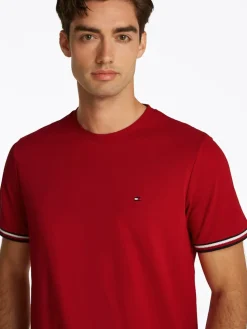 Tommy Hilfiger miesten t-paita, GLOBAL STRIPE CUFF TEE Punainen