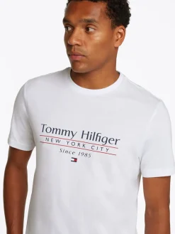 Tommy Hilfiger miesten t-paita, HILFIGER CENTER STACK LOGO TEE Valkoinen