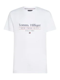 Tommy Hilfiger miesten t-paita, HILFIGER CENTER STACK LOGO TEE Valkoinen